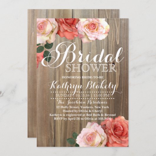 ルースティック ローズ | 結婚前お披露目招待状 招待状 (正面/裏面)