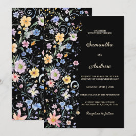 ルースティック ワイルドフラワー ウェディング ブラック テンプレート