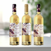 ルースティック ワイルドフラワー バーガンディ & ブラッシュ ブライダルシャワー ワインラベル