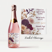 ルースティック ワイルドフラワー バーガンディ & ブラッシュ ブライダルシャワー ワインラベル