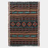 ルーストアステカティール(緑がかった色)ブラック混合モチーフVパターン スローブランケット (正面縦)