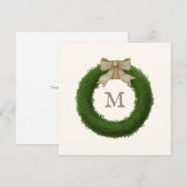 ルーストーンの花輪と素朴なリボン オーダーメイドのイニシャル サンキューカード (正面/裏面)