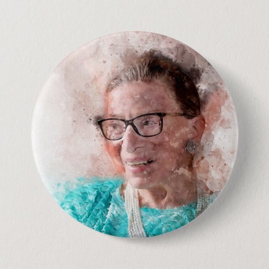 ルース・ベイダー・ギンズバーグの微笑み 水彩の肖像画T 缶バッジ (正面)