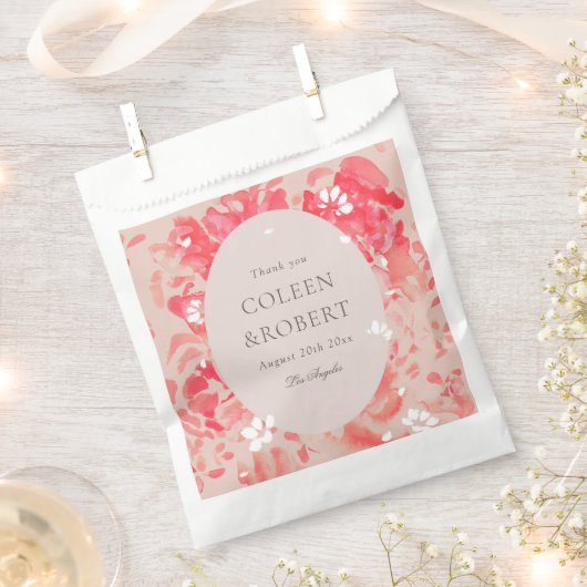 ルーズウォーターカラーピンクフローラ赤面コーラル結婚ズ フェイバーバッグ (クリップ留めされた状態)