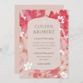 ルーズウォーターカラーピンクフローラ赤面コーラル結婚ズ 招待状 (正面/裏面)