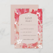 ルーズウォーターカラーピンクフローラ赤面コーラルRSVP 招待状 (正面/裏面)
