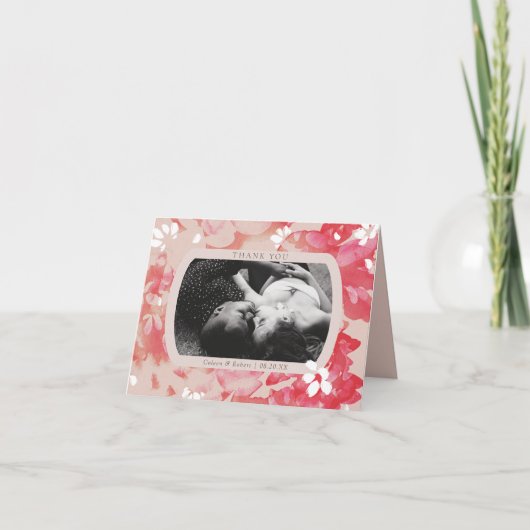 ルーズウォーター色ピンクのフローラ結婚サンゴの写真 サンキューカード (正面)
