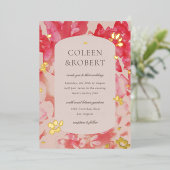 ルーズウォーター色ピンクフローラ金ゴールド 箔招待状 (立ち正面)
