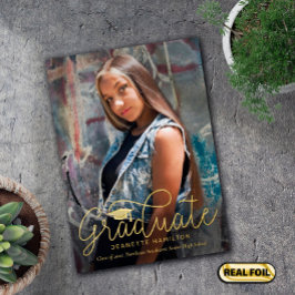 ルーズスクリプトフロント/バックフォト卒業 箔招待状