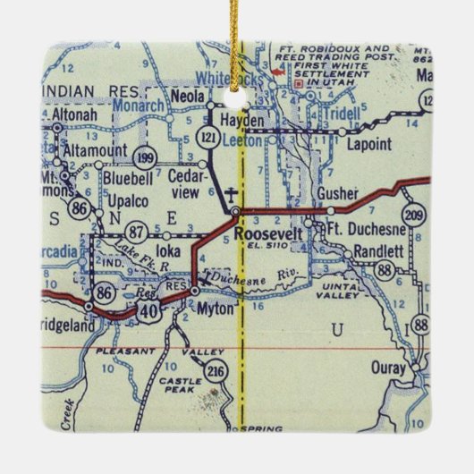 ルーズベルトユタヴィンテージの地図 セラミックオーナメント (裏面)
