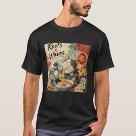 ルーツと波 猫 AAPIコラージュデザイン Tシャツ