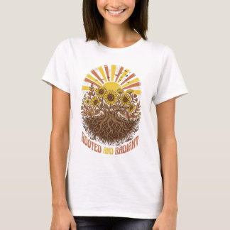 ルーツを張り輝くビンテージ植物画の樹木 Tシャツ