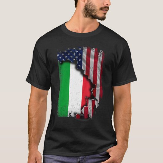 ルーツイタリアンハーフアメリカ国旗のパトリオティツイタリア Tシャツ (正面)