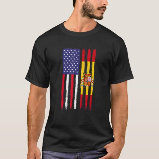 ルーツスペインのハーフアメリカ国旗スペインの国 Tシャツ (正面)