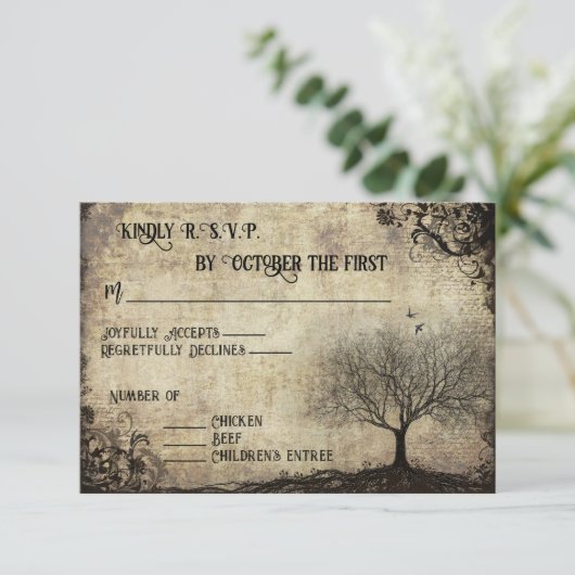 ルーツツリーヴィンテージウェディングRSVPを成長させる時間 出欠カード (スタンド正面)