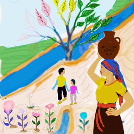 ルーツ川：開花生活 キャンバスプリント