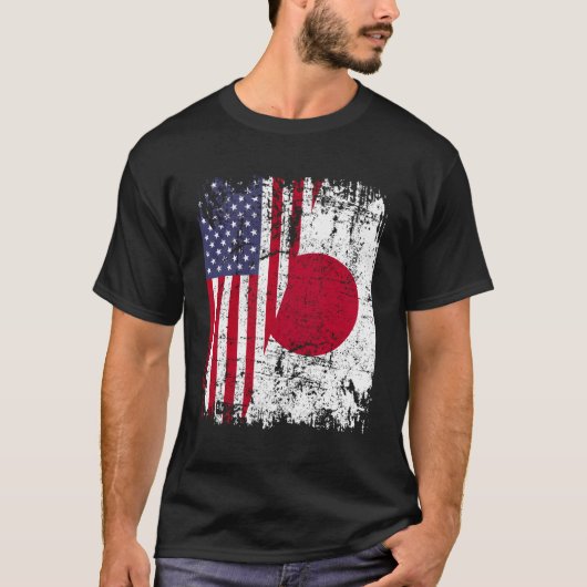 ルーツ日本のハーフアメリカ国旗ジャパン Tシャツ (正面)