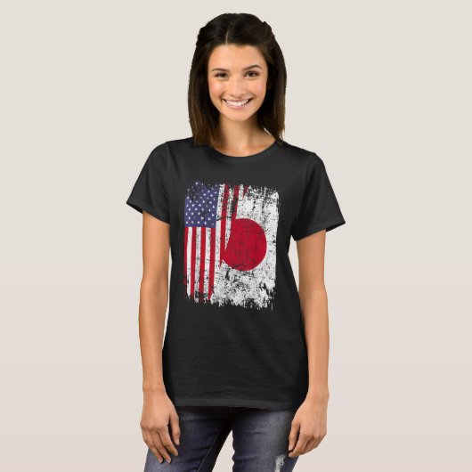 ルーツ日本のハーフアメリカ国旗JAPAN Tシャツ (正面フル)