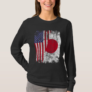 ルーツ日本のハーフアメリカ国旗JAPAN Tシャツ