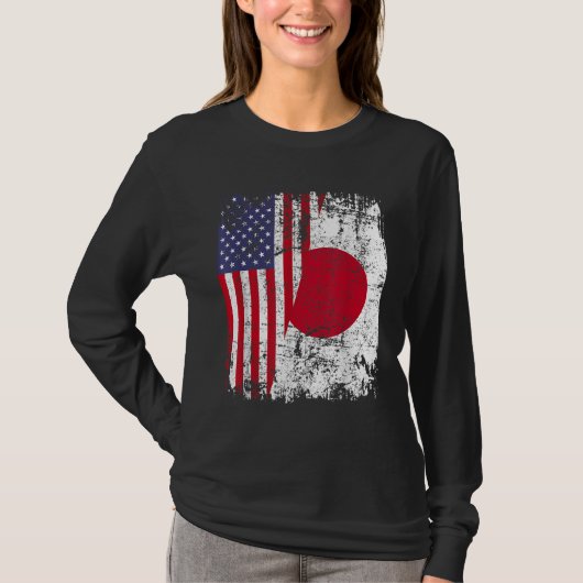 ルーツ日本のハーフアメリカ国旗JAPAN Tシャツ (正面)