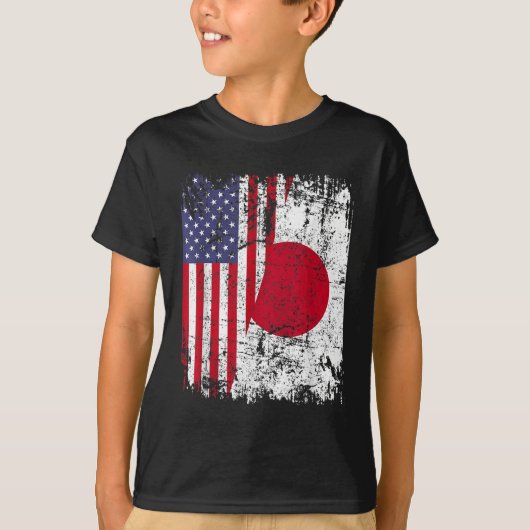 ルーツ日本のハーフアメリカ国旗JAPAN Tシャツ (正面)
