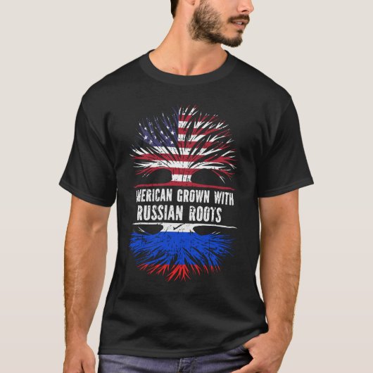 ルーツUSAフラグロシアので栽培されたアメリカ人 Tシャツ (正面)