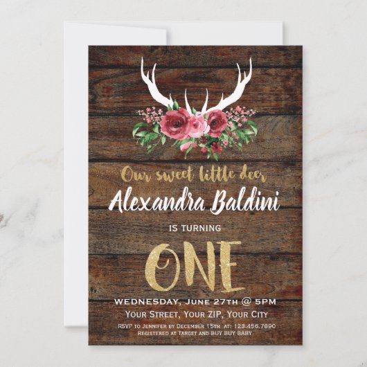 ルーティック鹿の誕生日招待状 招待状 (正面)