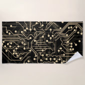 ルーティングプロセスブラック金ゴールドモダン抽象芸術カッコいい ビーチタオル (正面)