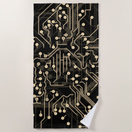 ルーティングプロセスブラック金ゴールドモダン抽象芸術カッコいい ビーチタオル