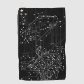 ルーティングプロセス抽象芸術電子オタク系のブラック ゴルフタオル (正面)