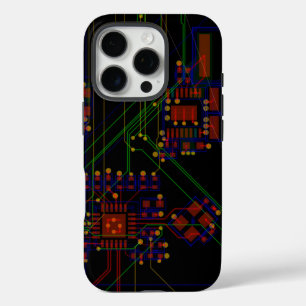 ルーティングプロセス赤緑抽象芸術電子ギーク iPhone 16 PROケース