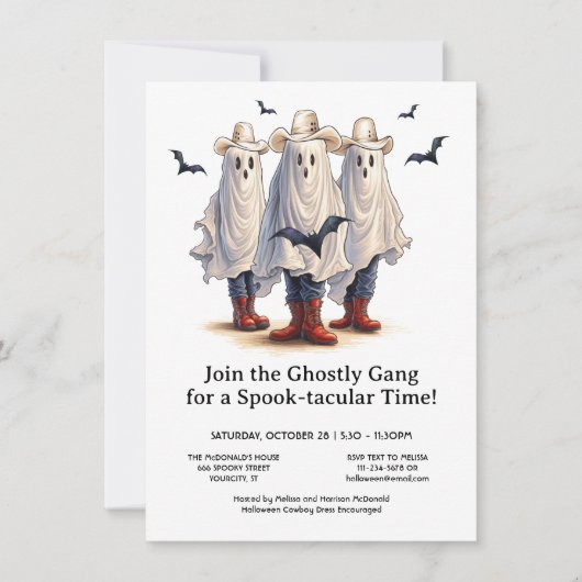 ルーティントータインカウボーイ幽霊ウェスタンハロウィーン 招待状 (正面)