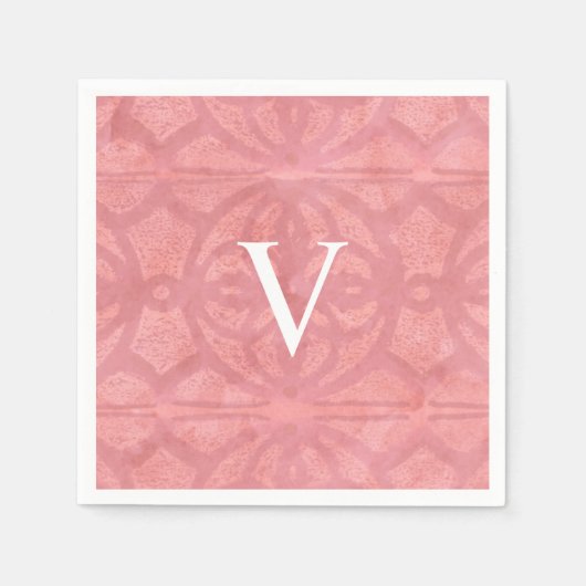 ルーディー ピンクのモノグラム ウォーターカラー スタンダードカクテルナプキン (正面)