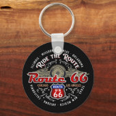 ルートに乗るUS 66バイクもしくは自転車に乗る人ロードトリップバイク キーホルダー (正面)