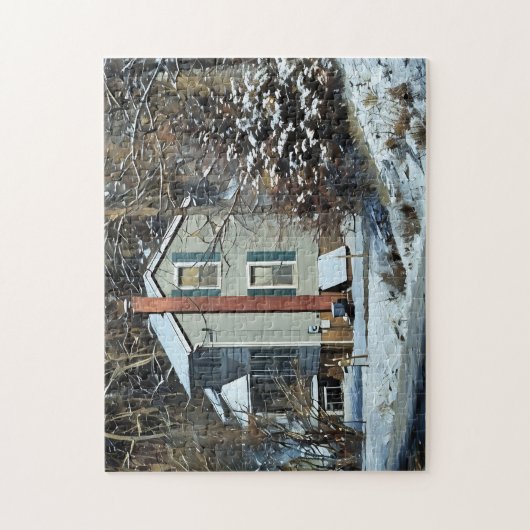 ルートセラーの冬のシーンを持つ古いファームハウス ジグソーパズル (縦)
