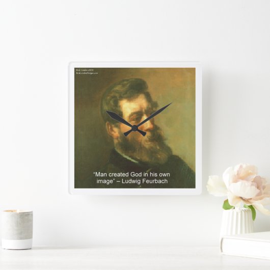 ルートヴィッヒ・フェアーバッハ&無神論者引用文ウォールクロック スクエア壁時計 (ホーム)