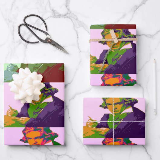 ルートヴィッヒ・ヴァンベートーヴェンポップ・アートのアートラッピング紙シート ラッピングペーパーシート (正面)