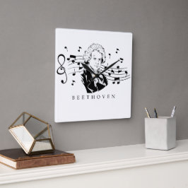 ルートヴィヒ・ヴァン・ベートーベンポートレートとバストとノート スクエア壁時計