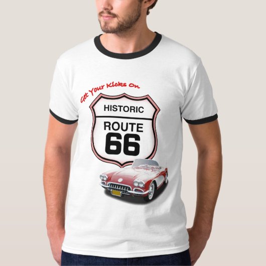 ルート66のあなたの蹴りを得て下さい--赤い車T Tシャツ (正面)