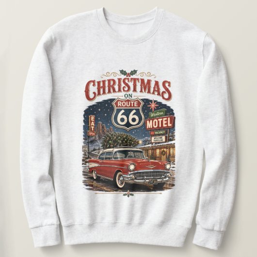 ルート66のクリスマス ビンテージカー スウェットシャツ (デザイン正面)