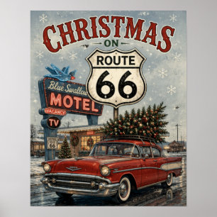 ルート66のクリスマス ビンテージカー ブルースワロー ポスター