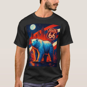 ルート66のネオンベア - レトロな旅のグラフィックTシャツ Tシャツ