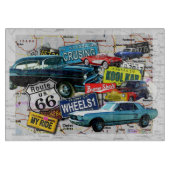 ルート66のヴィンテージ車のガラスまな板 カッティングボード (正面)