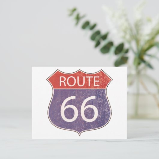 ルート66の交通標識の-赤く及び青の錆ついた ポストカード (スタンド正面)