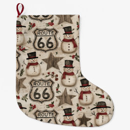 ルート66の牧歌的な雪だるまクリスマス ラージクリスマスストッキング