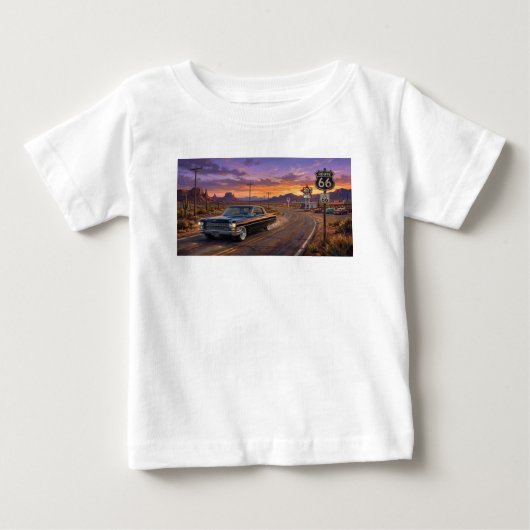 ルート66を走る1964年型キャデラック ベビーTシャツ (正面)