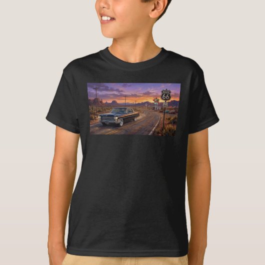ルート66を走る1964年型キャデラック Tシャツ (正面)