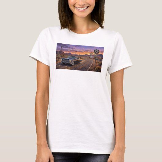 ルート66を走る1964年型キャデラック Tシャツ (正面)