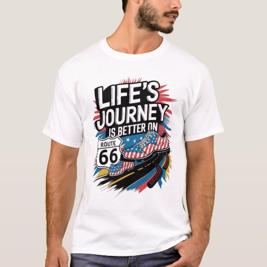 ルート66イラストの人生の旅 Tシャツ (正面)