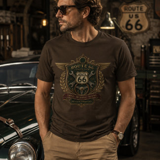 ルート66ガレージクラブヴィンテージクレストエンブレム Tシャツ